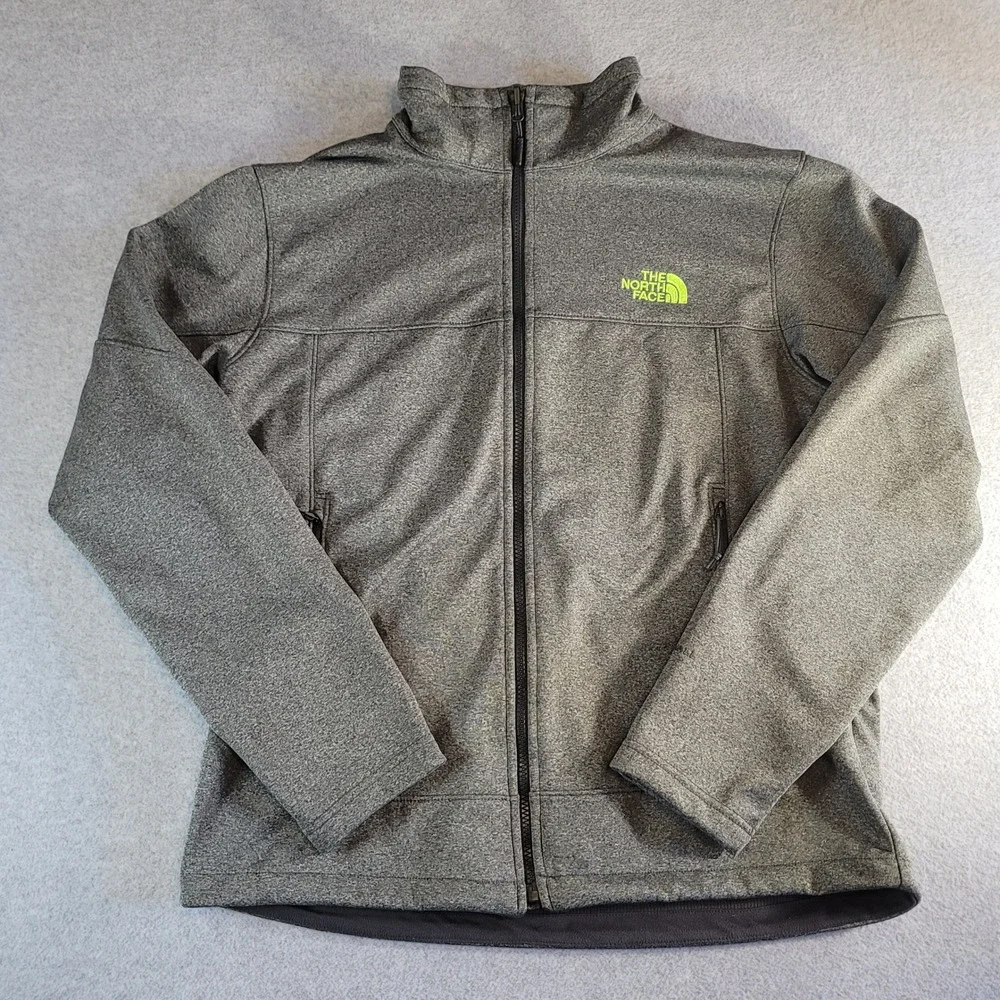 The North Face Mens WindWall Softshell Jacket Grey Lime Green Full Zip Medium